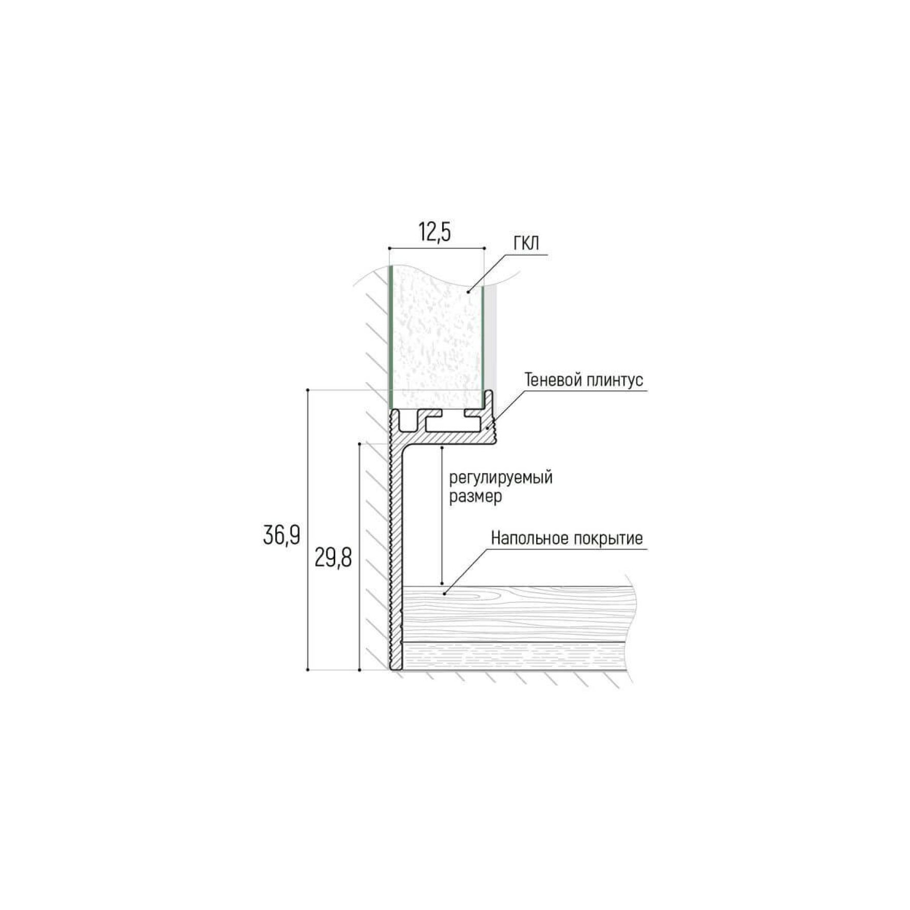 Теневой плинтус с уголком 11,3*7 мм KRAAB GIPPS