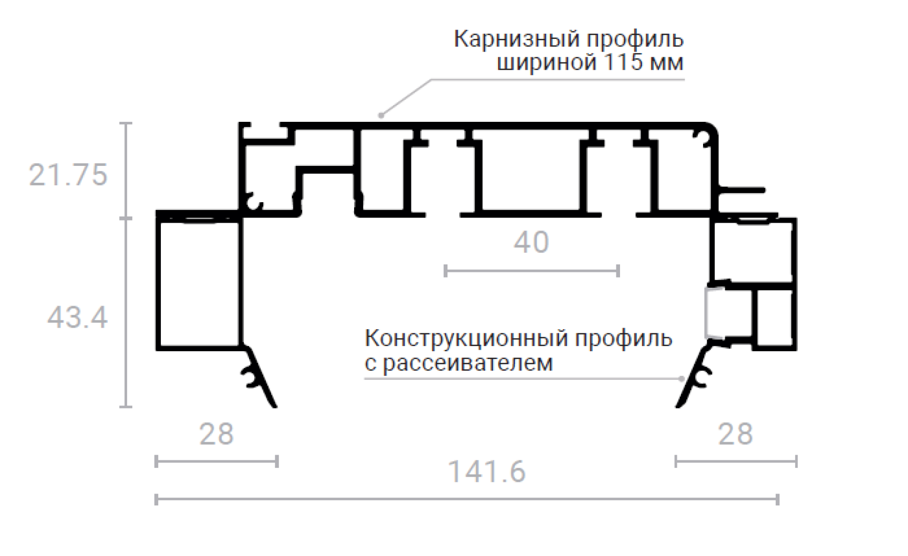Карнизный профиль шириной 115 мм L2 черный UMBRA