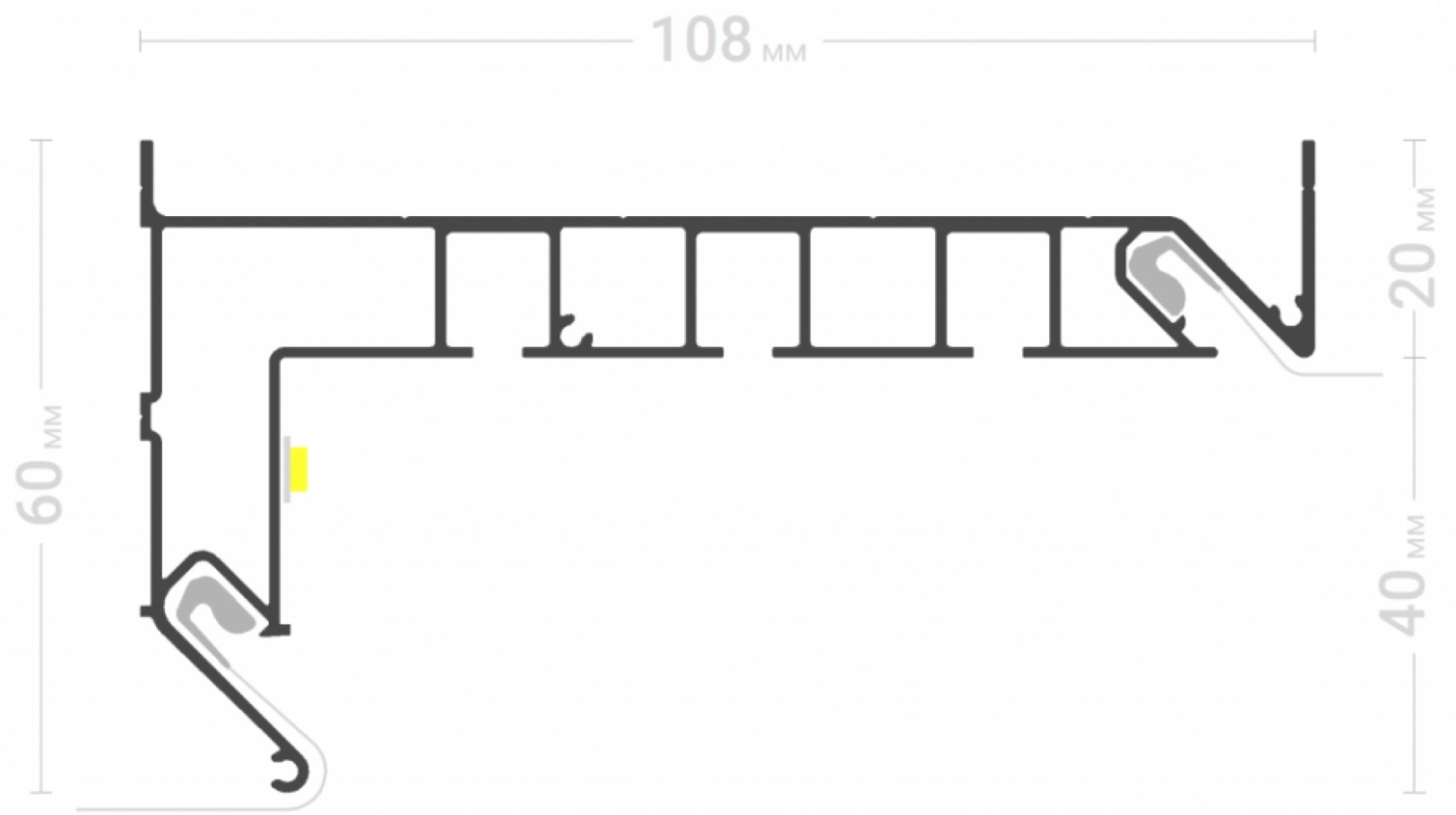 Профиль для изготовления скрытых карнизных ниш с тремя пазами черный GARDINA3 03 (ПФ 8243)
